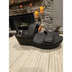 Vionic Women's Black Wedge Sandals Size 9 Adjustable Ankle Strap